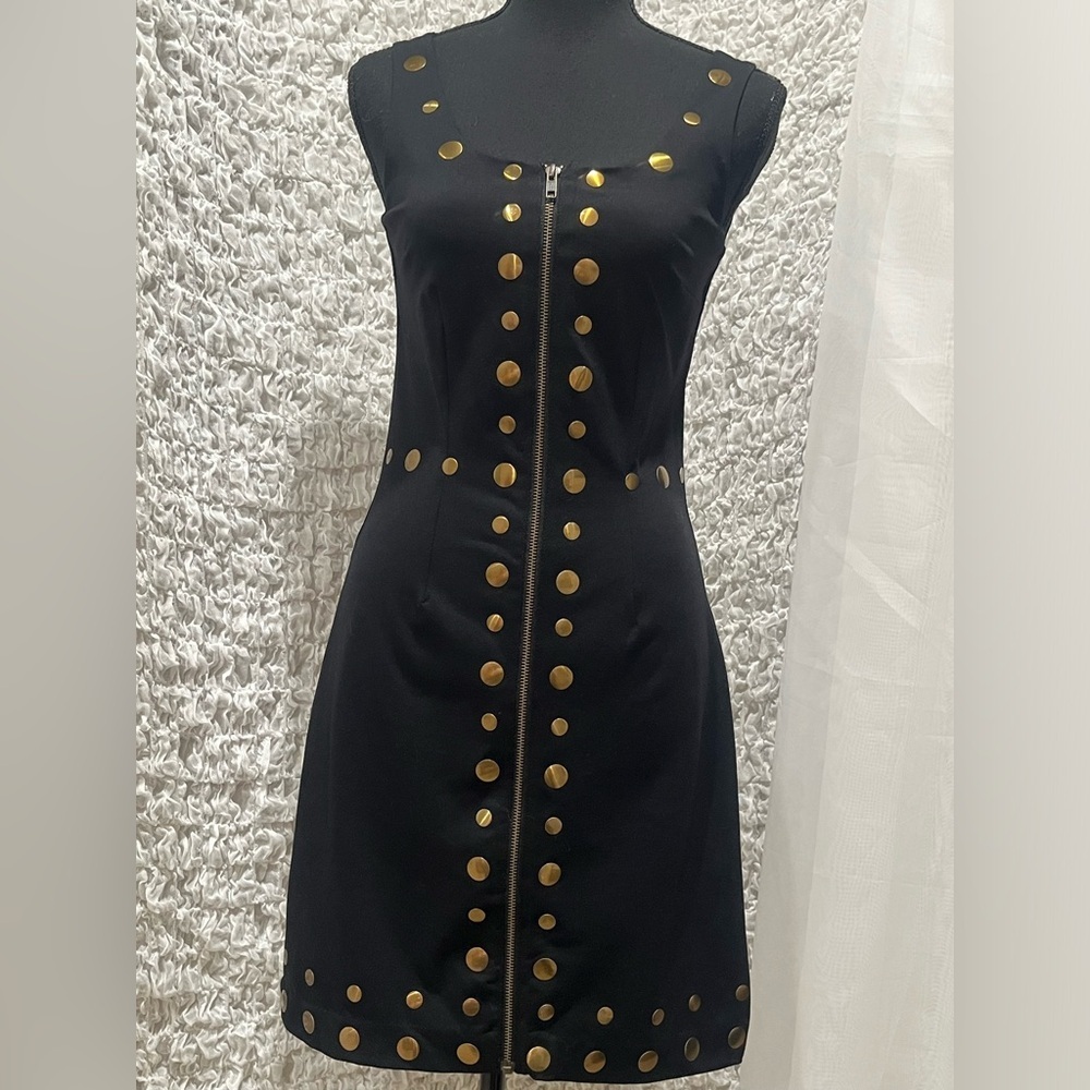 CYNTHIA ROWLEY GOLD EMBELLISHED METAL CIRCLE BODYCON KNEE LENGTH DRESS SIZE XS